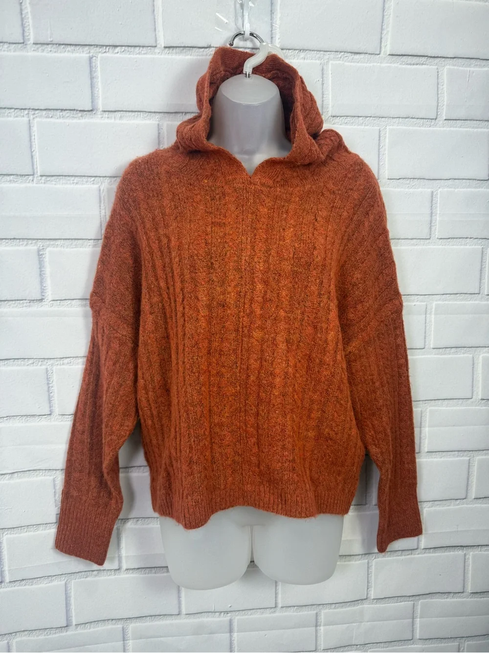 For The Republic Apple Spice Heather Hooded Knit Sweater Size S/P NWT